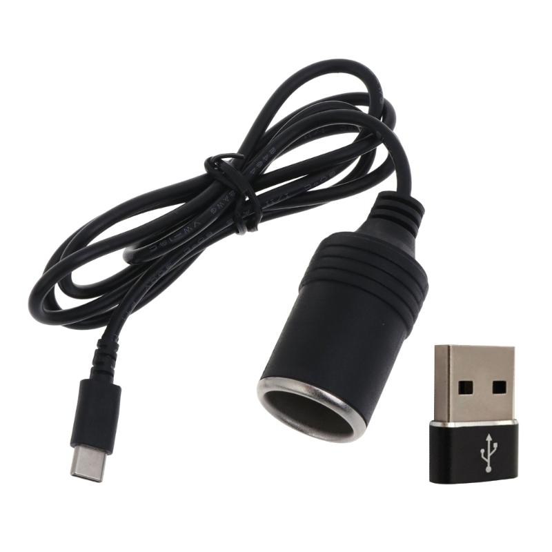 USB to Car Cigarettes Lighters Female Socket 12V Power Cable with Type C Adapter for Vehicle Accessories