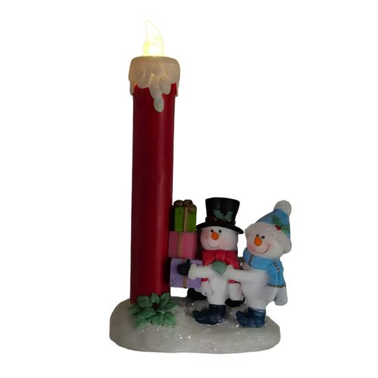 Festive Indoor Tabletop Displays Christmas Resin Figurine Candle Holder, LED Flameless Electronic Light, Decorative Figurines for Holidays Snowman Elf