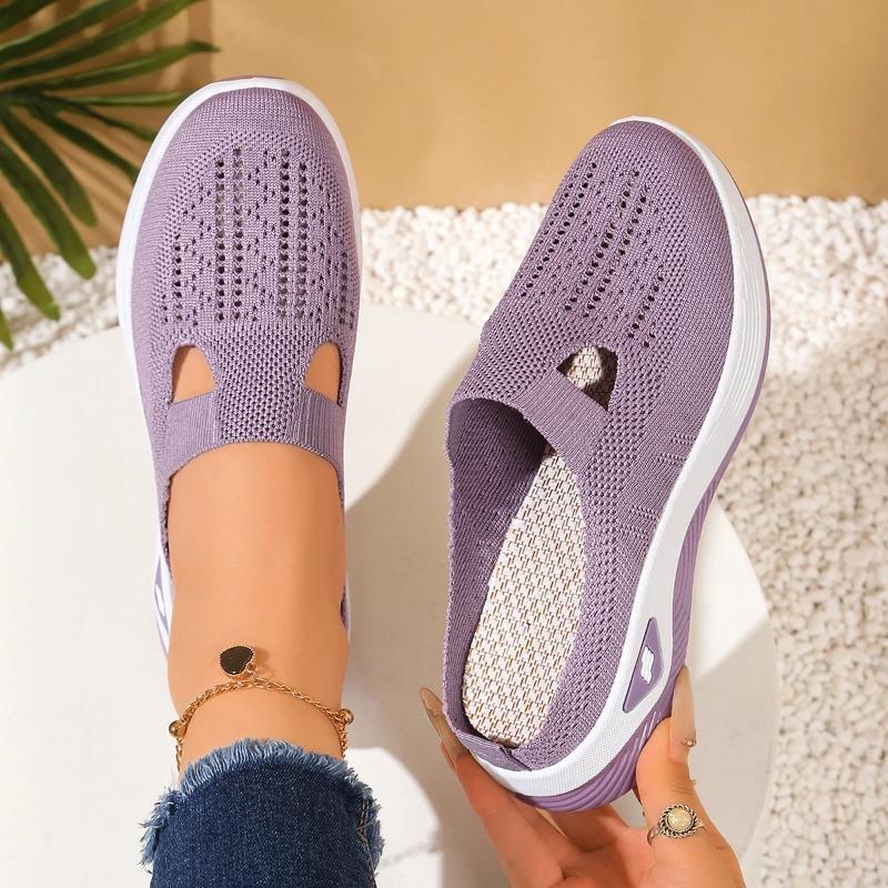 Atmungsaktive Strick-Slipper für Damen, leichte Halbschuhe, bequeme Laufschuhe für alle Jahreszeiten, lässige Outdoor-Sommerschuhe für Damen