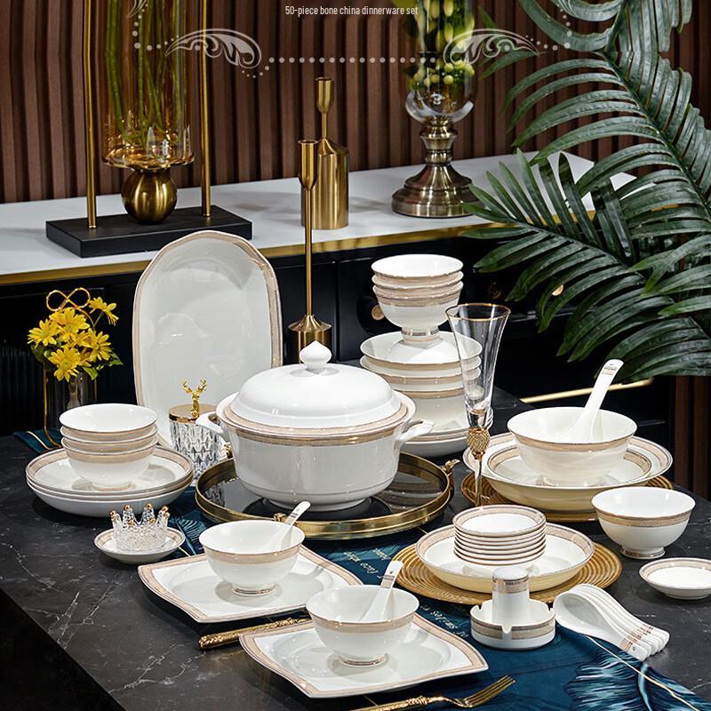 Tang Hui European Style 50-Piece Bone Porcelain Dinnerware Set