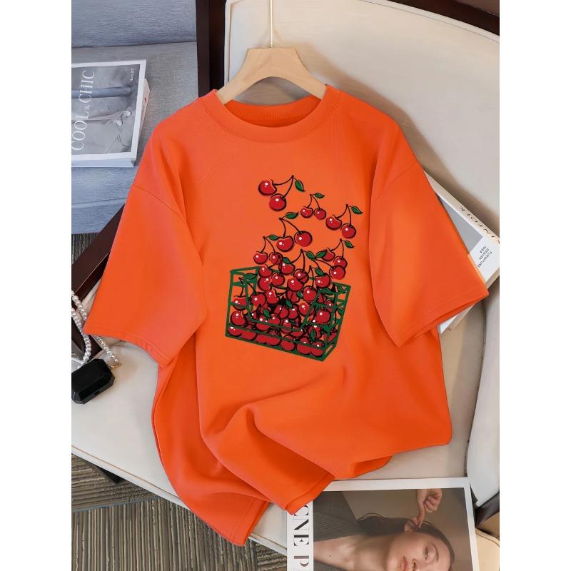 Un Coș de Cireșe Imprimeu Tricou Femei Respirabil Casual Tricouri Vară Mânecă Scurtă Moale Larg Streetwear Cămașă Femei
