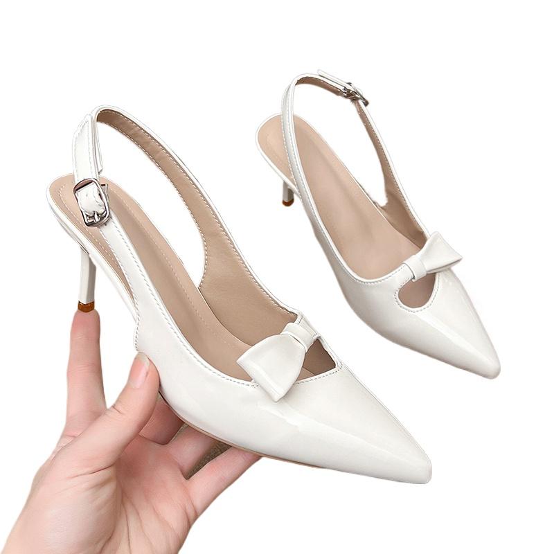 2025 Modern Office Women's Shoes Red Wedding Backless Pointed Butterfly Decoration Women High Heeled Sandals Pumps