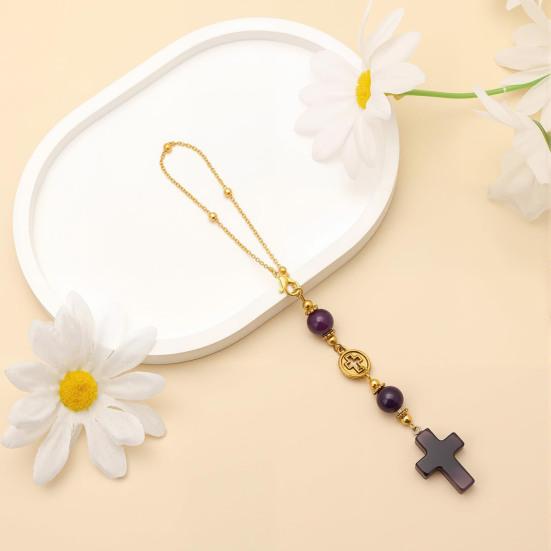 Car Rearview Mirror Pendant Adjustable Religious Beaded Pendant Stone Bead Bag Charm Christian Gift for Family