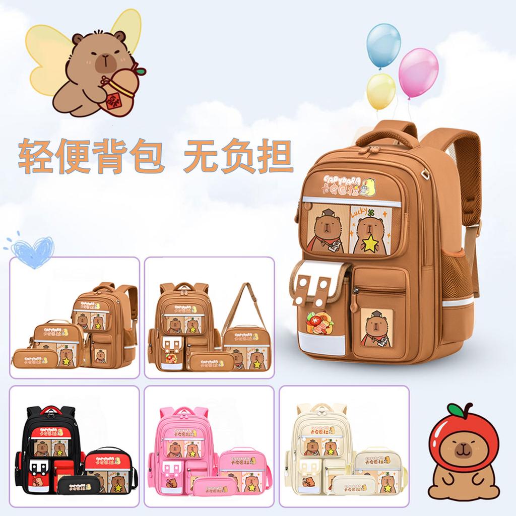 Capybara Schultaschen für Jungen Mädchen Grundschultasche Cartoon Schulrucksack Set Rucksack Bagpack Kinder Niedlich Kinder Büchertaschen