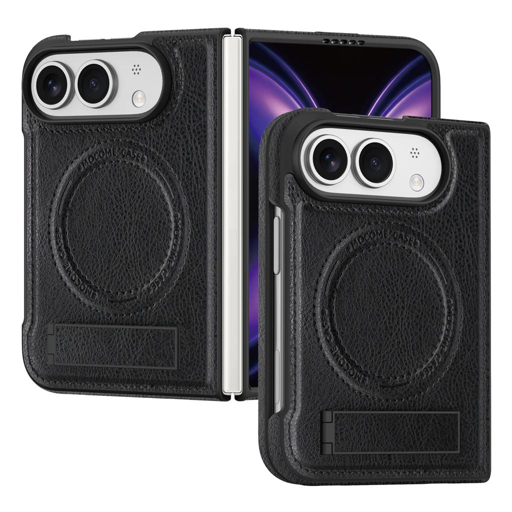 Magnetic Wireless Charging for IPhone Duo Phone Case for IPhone Fold Vintage Leather Kickstand Hard Shockproof Anti Scartch Protective Cover
