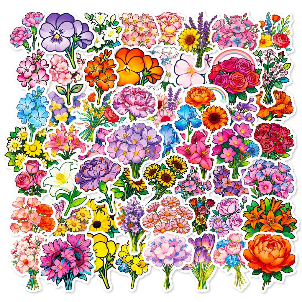 56 Flower-Themed Decorative Stickers Colorful Bouquet Flower Stickers Handbook Diary Beautify Wind Flower Stickers
