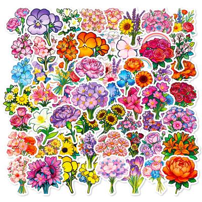 50/100 Pcs Colorful Floral Flower Plant Theme Stickers for Phone Vase Scrapbook Stationery Box Printer Cup Removable Decals