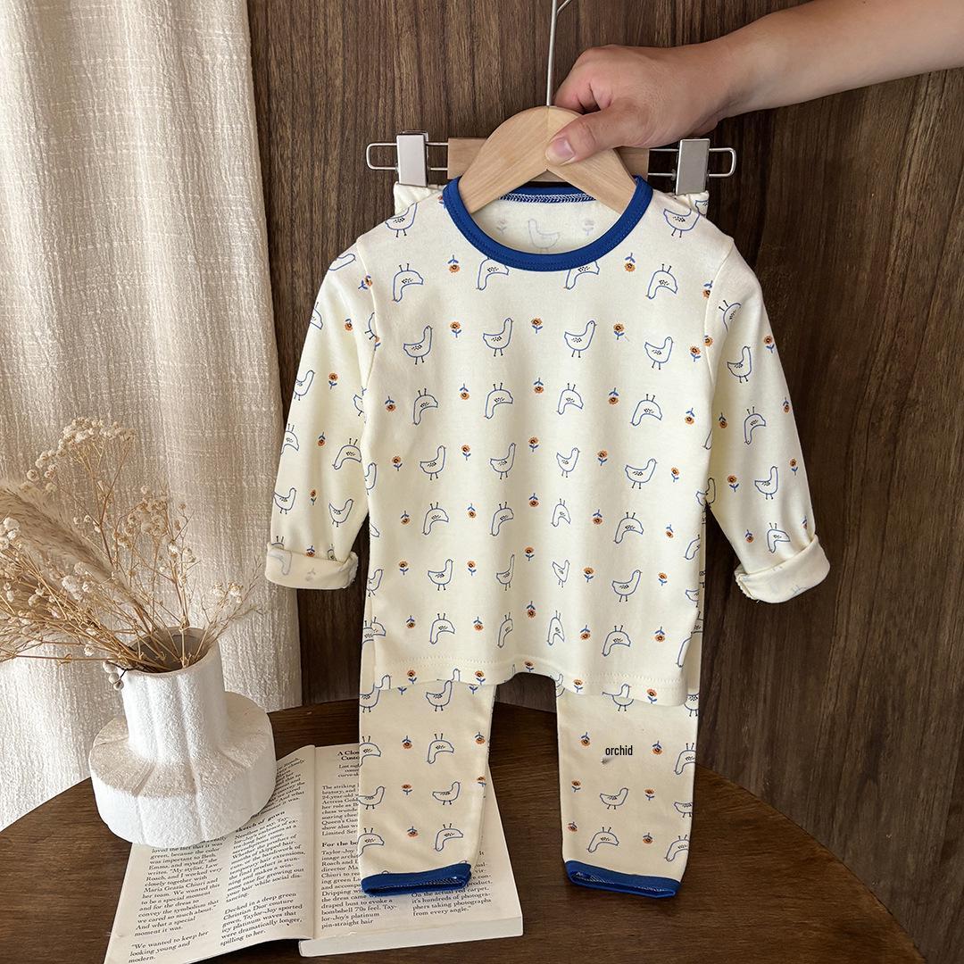 Children s Pure Cotton Autumn Long Sleeve Top & Pants Set - Soft Printed Pajamas 90 cm