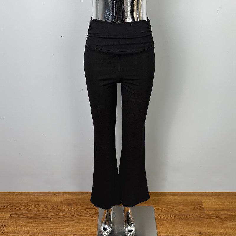 

Korean Dongdaemun Ruffled Flared Long Pants - Women s Trendy Slim-fit Floor-Length Casual Wear Small чёрный