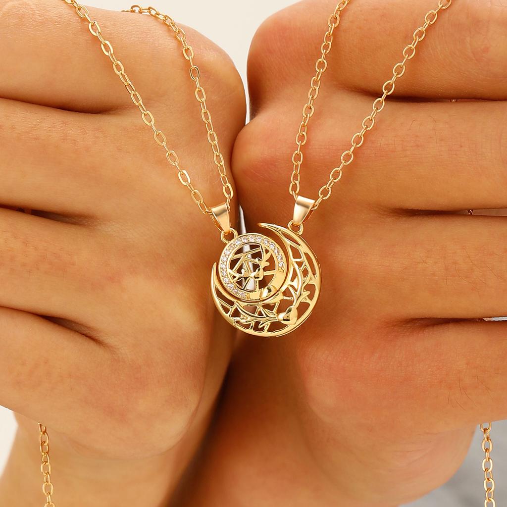 Magnetic Sun Moon Couple Necklace Fashion Versatile High-End Clavicle Chain Gift for Best Friend Silver