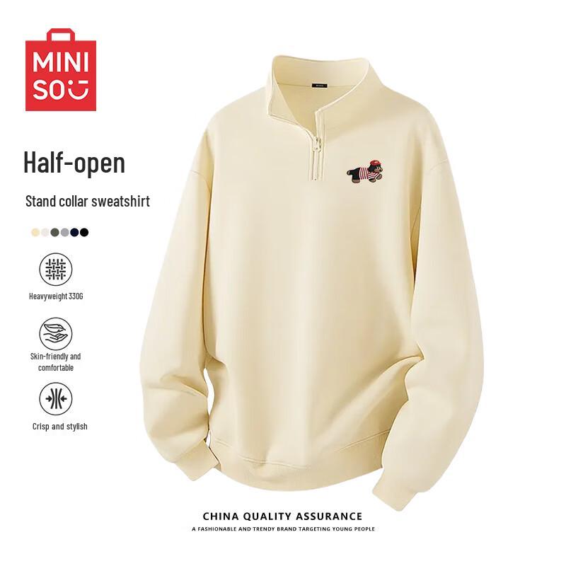 

MINISO Men s Half-Zip Stand Collar Cartoon Dog Pullover Sweatshirt M