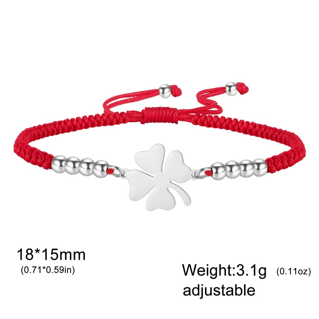 Lucky Clover Charm Bracelet Red Black Adjustable Handmade Rope String Beads Stainless Steel Jewelry Gifts for Women Couple
