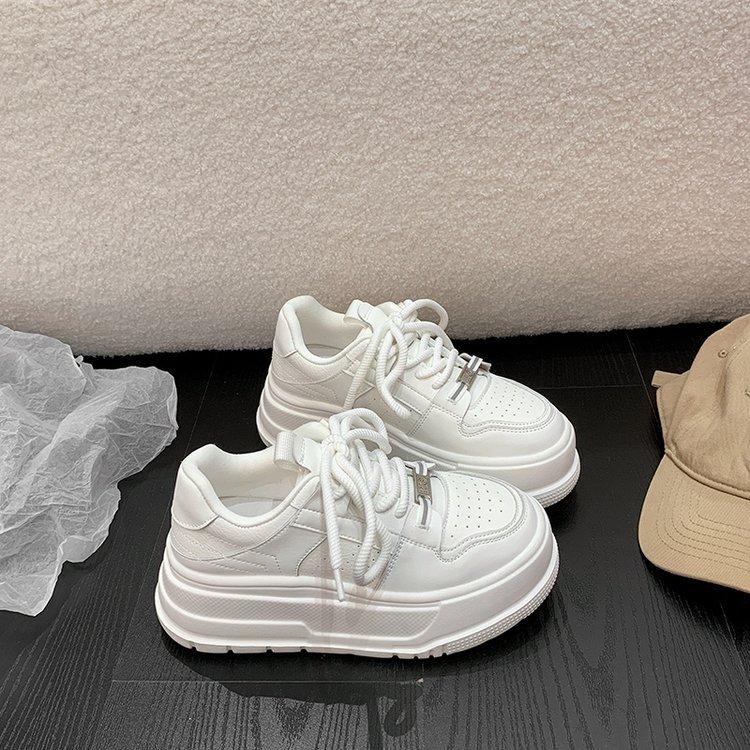 Leather little white shoes women's thick-soled heightening muffin little white shoes women's 2025 spring new versatile sports and leisure board sho