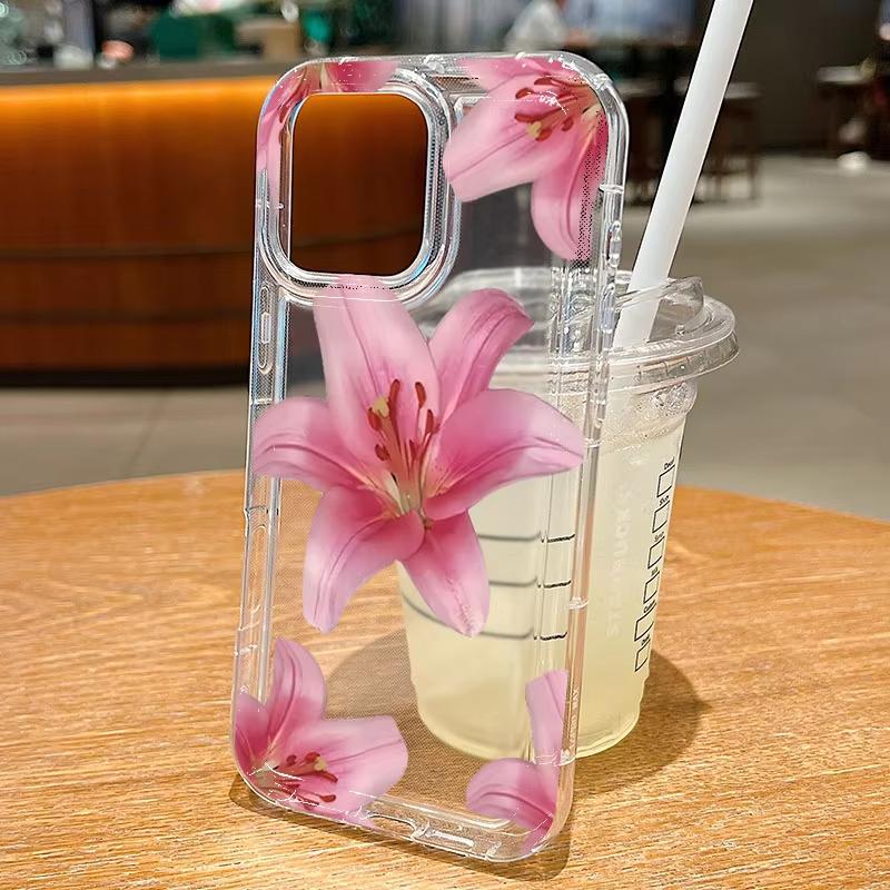 Funda de Teléfono con Patrón de Diseño de Flor de Lirio Rosa Para iPhone 17 Pro Max 16 E 15 Pro 14 13 12 11 XR XS 17Air 16 Plus Cubierta Transparente con Parachoques