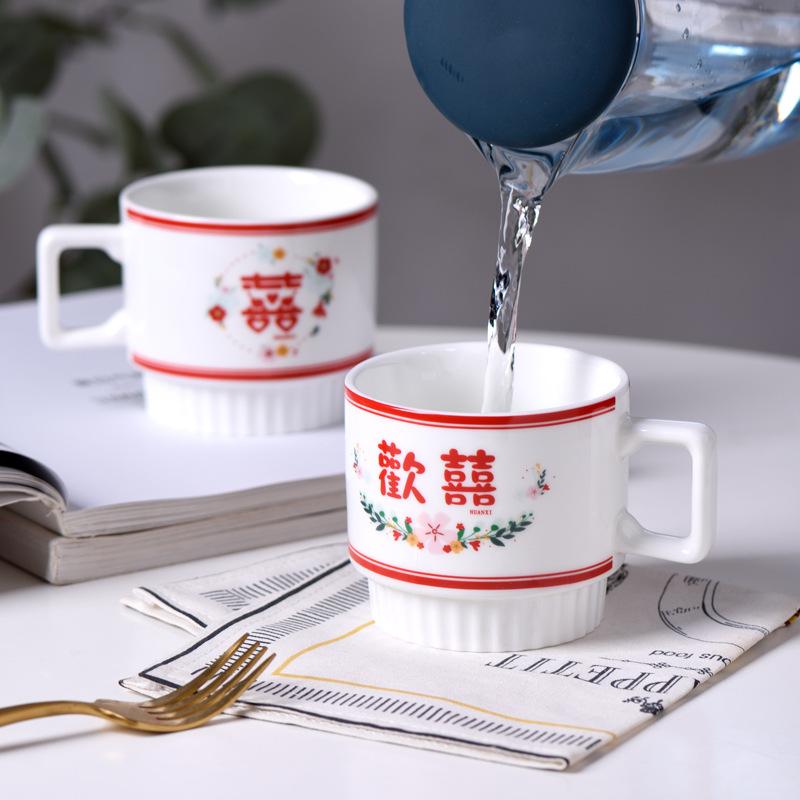 Creative wedding souvenir mug ceramic stacked cup couple cup gift box set high value water cup