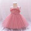 2024 Girls' Princess Dress with 3D Floral Mesh - Perfect for First Birthday