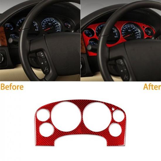 Red Carbon Fiber Dashboard Speedometer Cover Trim For Silverado for Sierra 07-13