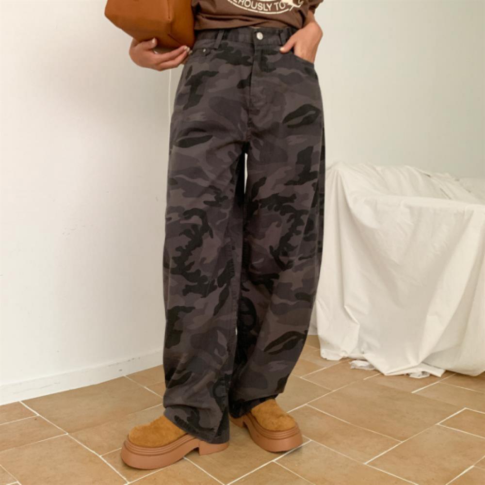 New Arrivals Open Run Women Camo Cotton Wide Pants
