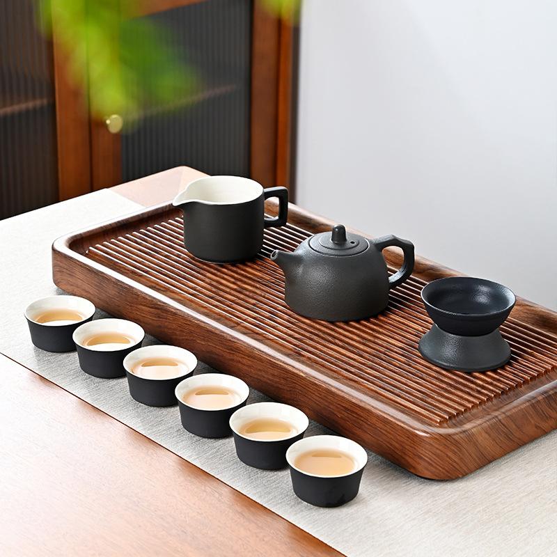 Japanese-style black pottery Kung Fu tea set, household ceramic teapot, teacup small set gift box