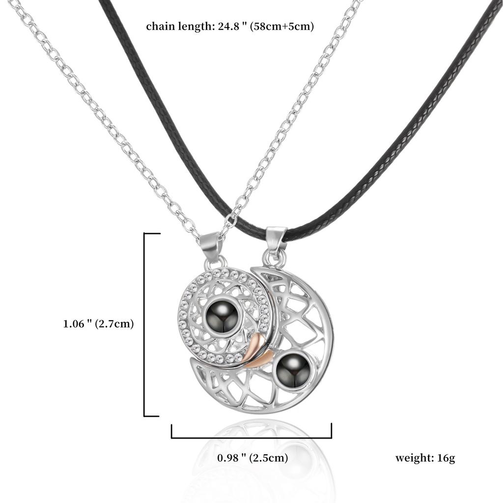 2Pcs Magnetic Couple Necklace For Women Men I Love You 100 Languages Projection Necklace Heart Shape Pendant Necklace Zircon