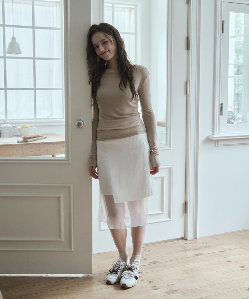 Eosseu Asymmetrical See-Through Layered Skirt (White)