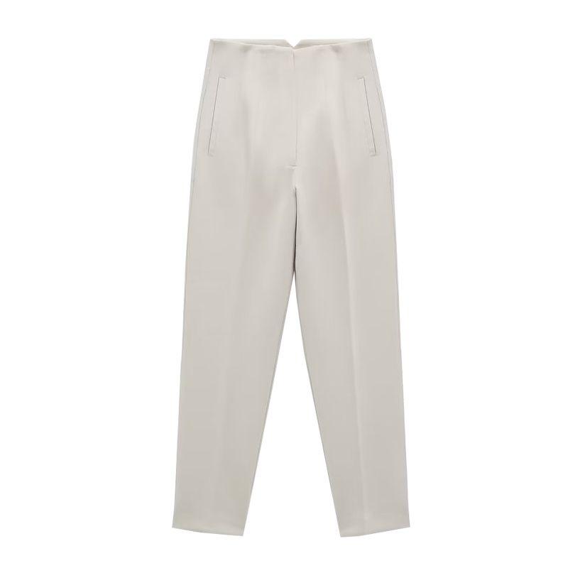 Fashion Commuter Front Pleated Ankle-High Waist Casual Pants