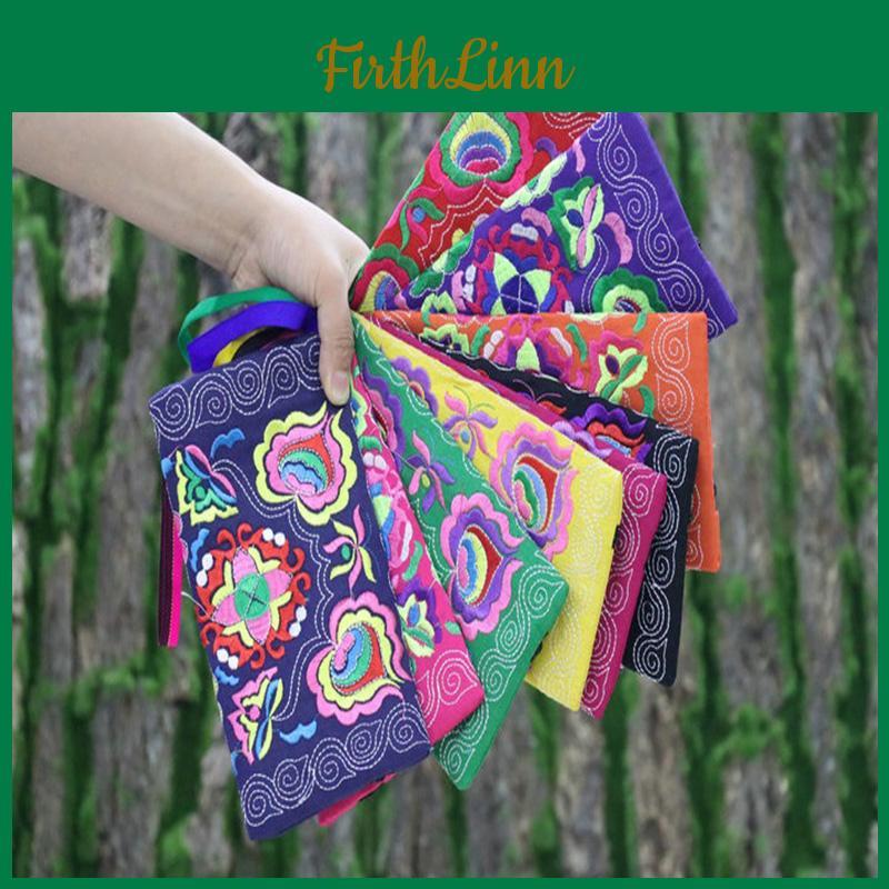 Women Ethnic Handmade Embroidered Wristlet Clutch Bag Sophisticated Vintage Purse Wallet With Intricate Patterns