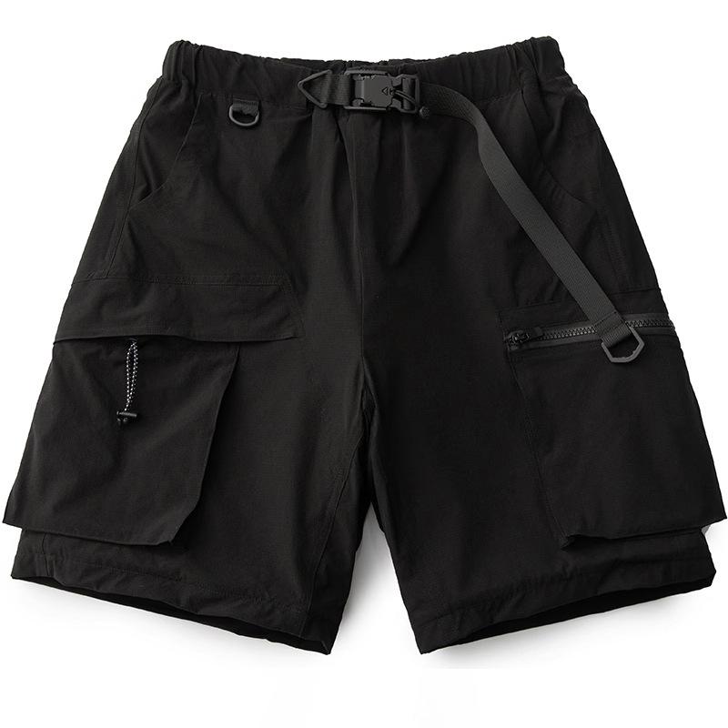 

Мужские японские ретро шорты карго в стиле ситибой с несколькими карманами - функциональные универсальные летние шорты средней длины для повседневной носки XL чёрный