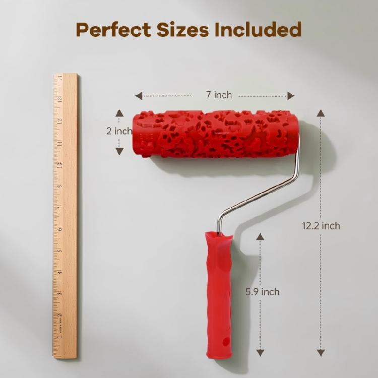 DIY Wall Texture Roller 7 Inch Embossed Pattern Paint Roller with Grip Handle for Accent Walls, Wall Finish Work, and Washable Use