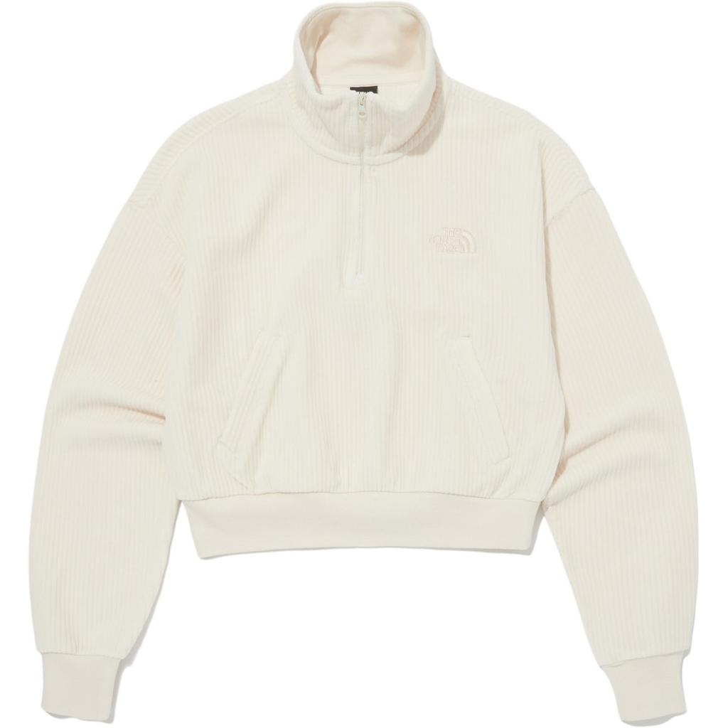The North Face Solid Color Brand Logo High Neck Loose Half Zip Long Sleeve Cropped Sweatshirt Women Sweatshirt Cream NM5MQ82-B