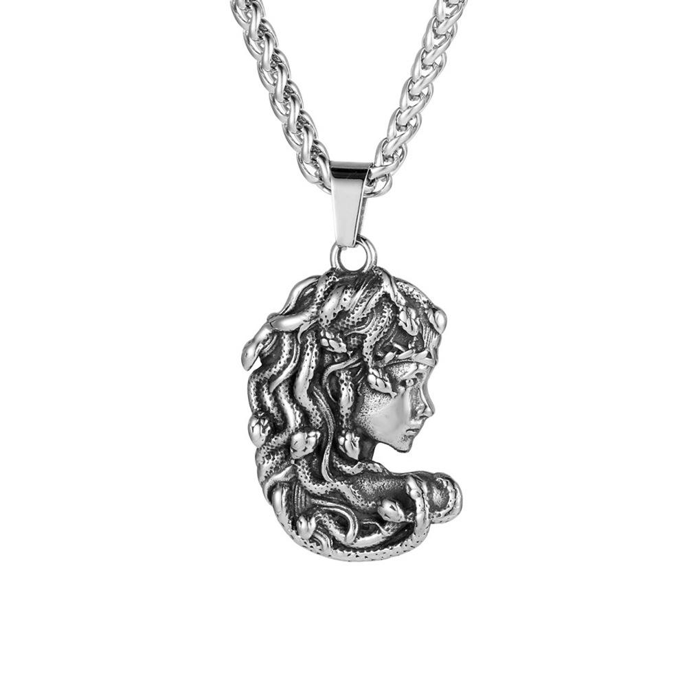 Stainless Steel Greek Mythical Snake Hair Medusa Necklace Vintage Titanium Steel Snake Demon Pendant Pendant Pendant