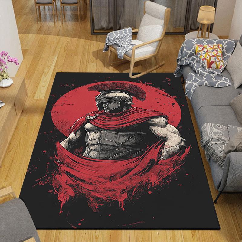 1pc Spartan Warrior Pattern Area Rug, Anti Slip Non Shedding Stain Resistant Carpet