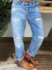 2025 Women's Blue Ripped Loose Straight-Leg Jeans: European & American Style, Washed Casual Long Pants