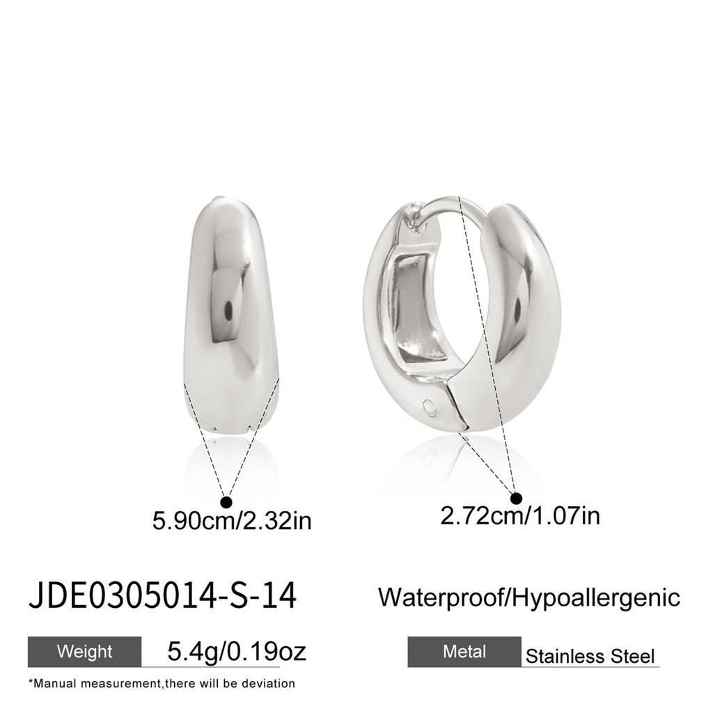 Uworld Simple Classic Gold Color Plated Stainless Steel Chubby Earrings 12mm 14mm 18mm Women's Jewelry