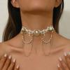 Stylish White Lace Collar Necklace Polyester Alloy Pearls Collarbone Chain Jewelry For Retro Look Any Occasion