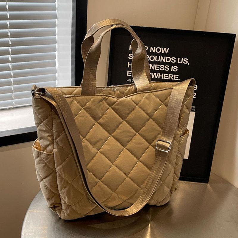 Cloth Bag Women's Large-capacity Autumn and Winter Rhombus Shoulder Messenger Bag, High-end Commuter Tote Bag