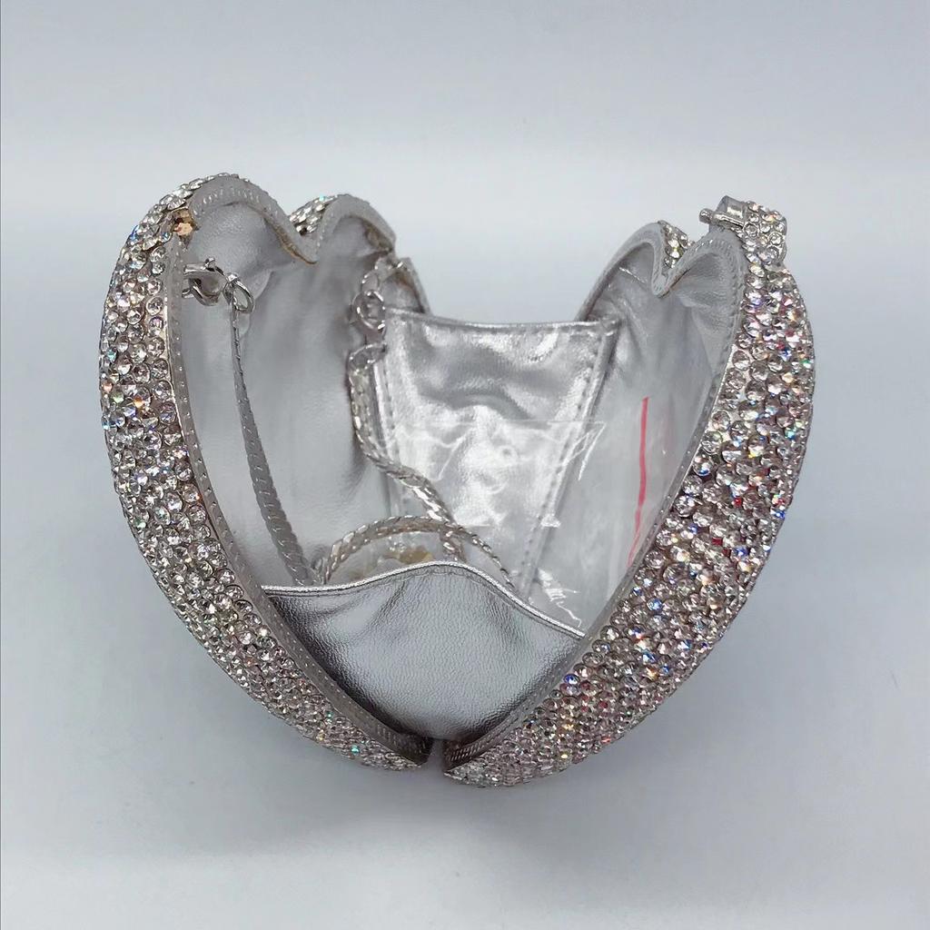 Heart-Shape Women’s Purse Diamond Evening Clutches Bag Red/Silver Gold Hard Metal Clutch Luxury Handbags Prom Dinner Purse