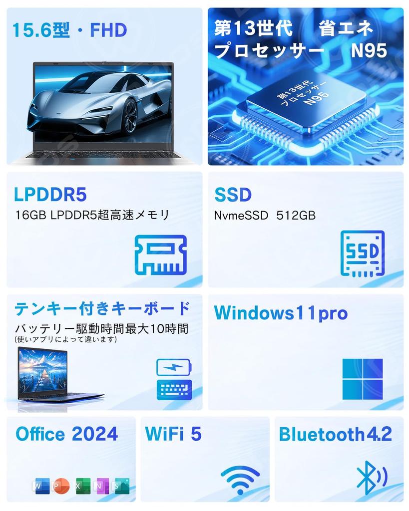 Dobios N95 1920x1080 IPS 13. Windows 11 s Office Slim USB Ideální pro online práci z domova a video 16GB DDR5 a 512GB NVMe SSD Laptop, 15,6palcový,