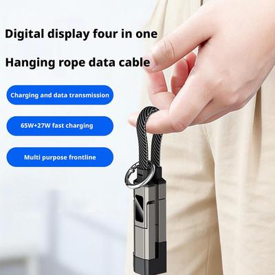 4-in-1 Kurzes Typ-C Schlüsselanhänger-Lanyard Datenkabel mit LED-Anzeige, Geflochtenes PD Schnellladekabel Zinklegierung, geflochten