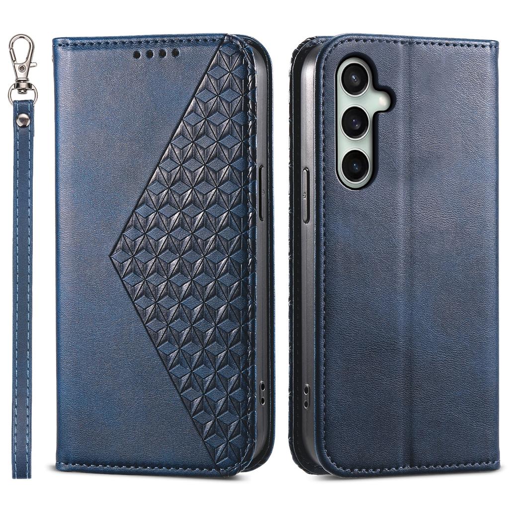 Etui portfelowe dla Samsunga Galaxy S24 FE, tekstura cielęca, skóra PU, pokrowiec na telefon ze smyczą