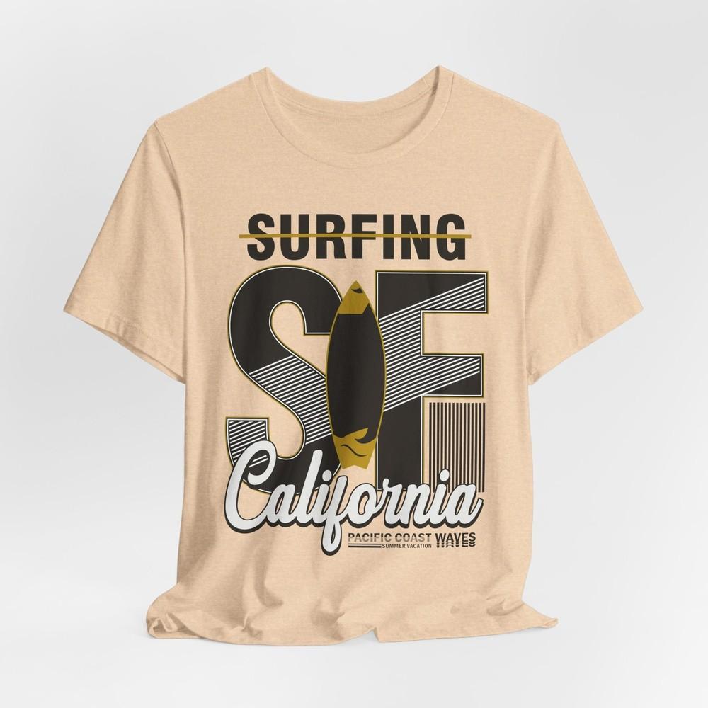 Surfing California Unisex Graphic Tee Surfboard Pacific Coast Ocean Waves S