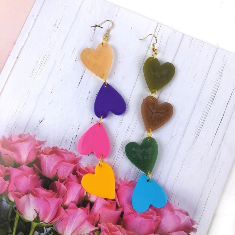 Geometric Love Heart Earring Epoxy Resin Silicone Mold Luggage Bag Tags Casting Molds with Hole for DIY Crafts Making