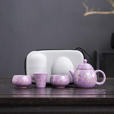 Purple Ru Kiln Kiln Outdoor Portable Travel Tea Set One Pot Three Cups Ceramic Kuaike Cup Merchandise Gifts High