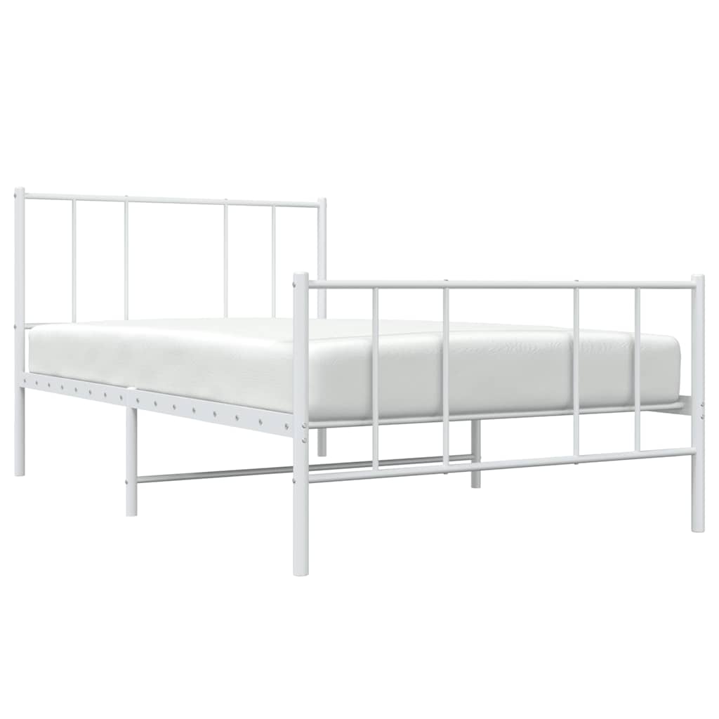 Vidaxl Metal Bed Frame with Headboard and Footboard, White, 100X190 Cm