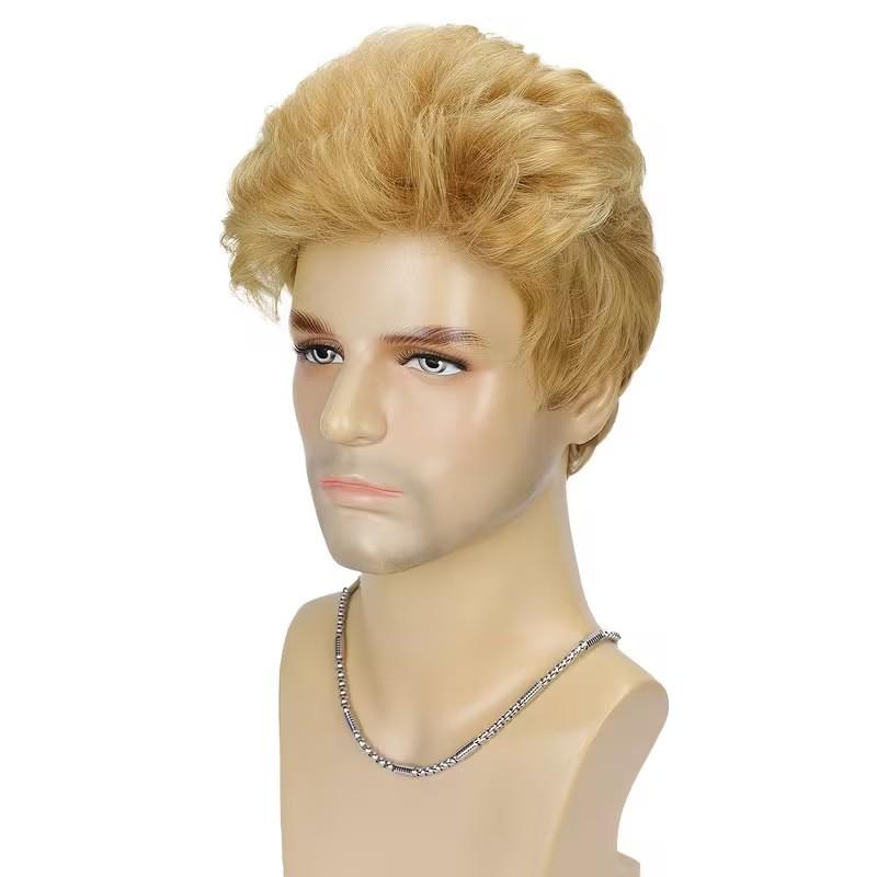 Mens Short Wig Golden Slicked Back Business Style High Temperature Fiber