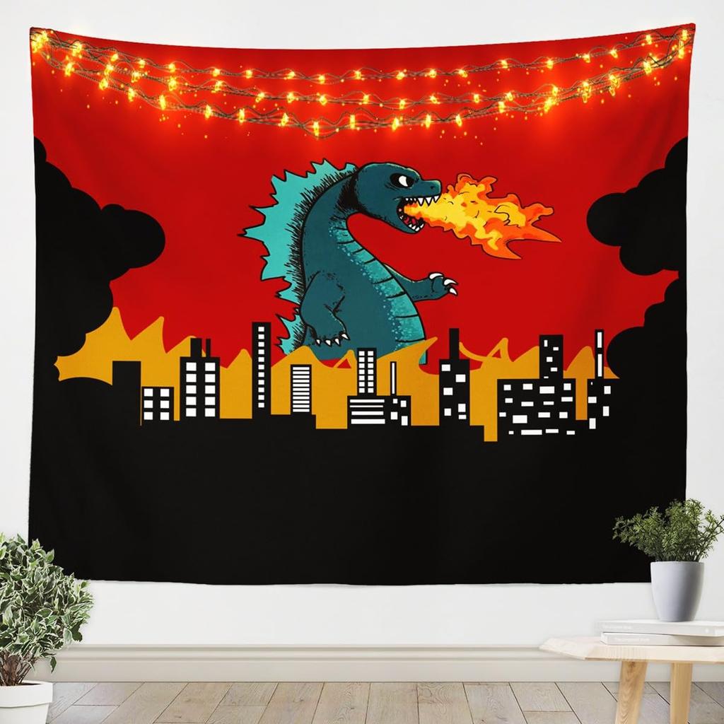 Japanese Crane Tapestry, Black Background with Red Sun, White Clouds and Sakura Print Wall Hanging for Bedroom,Living Room Decor