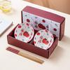 2-pack: persimmon ruyi ceramic 2 bowls & 2 chopsticks