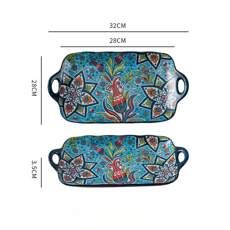 Bohemian Binaural Dinner Plates Ceramic Plate Large Rectangular Fish Plate Ceramic Sushi Dish for Home Kitchen Restaurant Gift