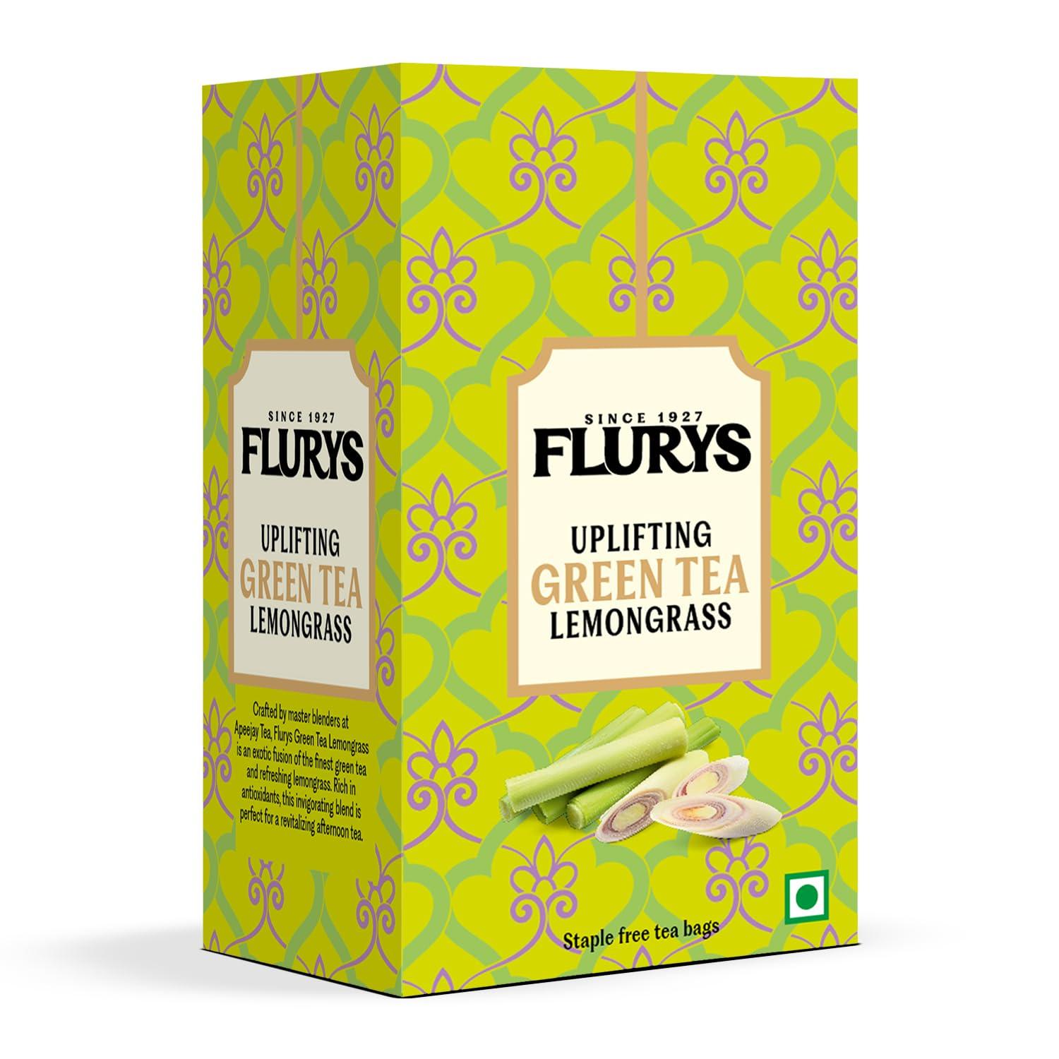 

Flurys Green Tea Lemongrass I Refreshing Detox Green Tea Blend with Natural Lemongrass | Antioxidant-Rich Wellness | 25 Tea Bags