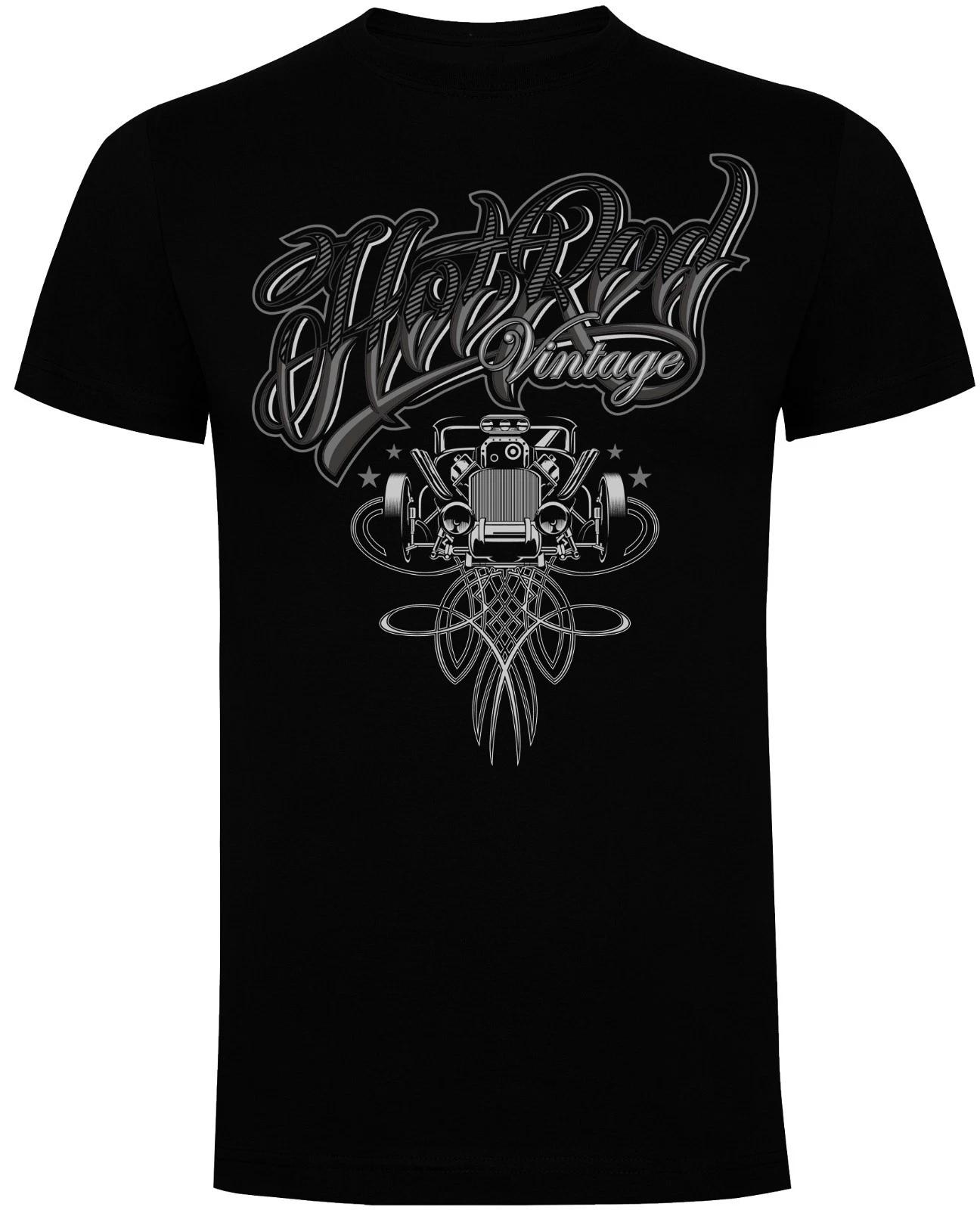 Hot Rod Vintage Pinstripe T-Shirt (Black) - Vintage American Muscle Car L